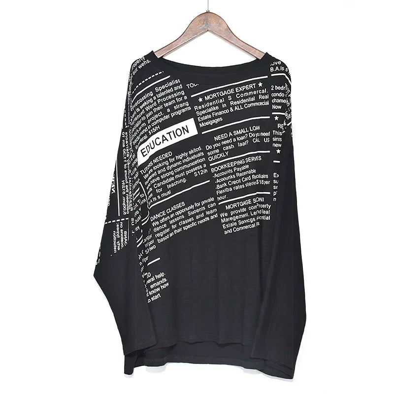 Fashion Women's Blouse Shirt Spring Letter Printed O Neck Long Sleeve Shirts Casual Loose Office Ladies Pullover Tops Plus Size