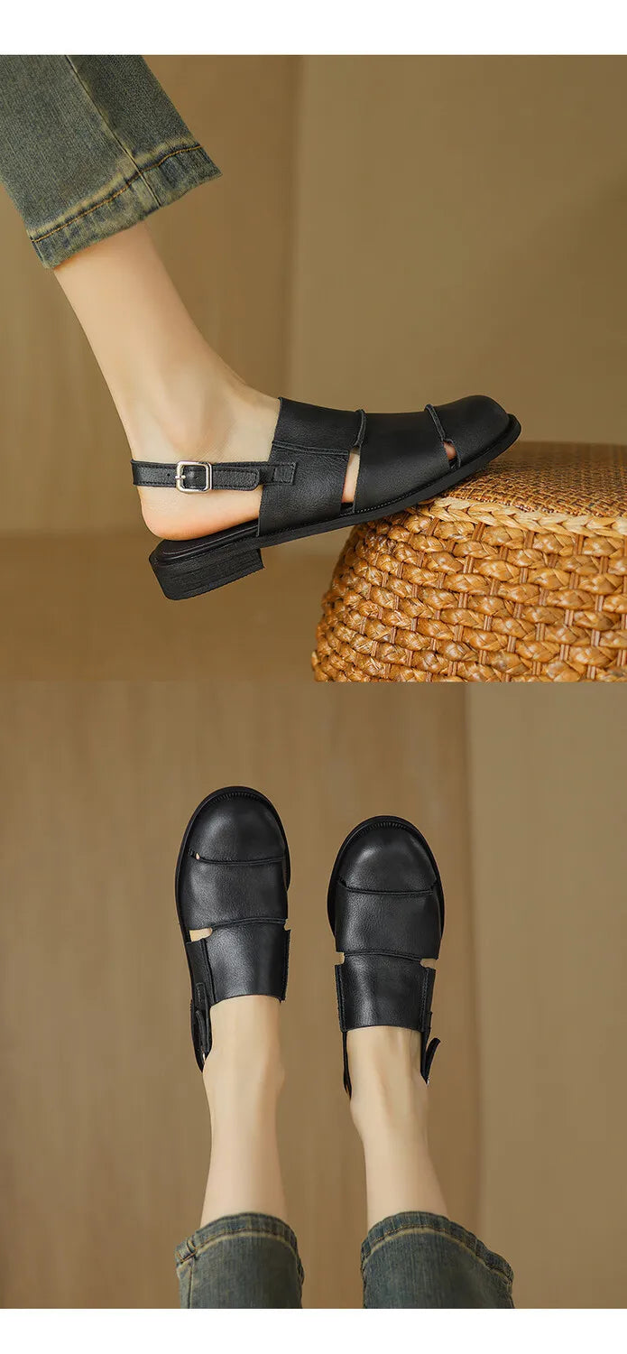 Women Sandals 2026 new Hollow Breathable Comfortable Soft Sole Low Heel Slingback Shoes Summer Fashion Versatile Casual Sandals