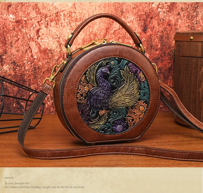 Vintage Handbag Women Shoulder Bag Luxurious Designer Round Bag High-quality Gift Embossed Printed Crossbody Purse for New Women
