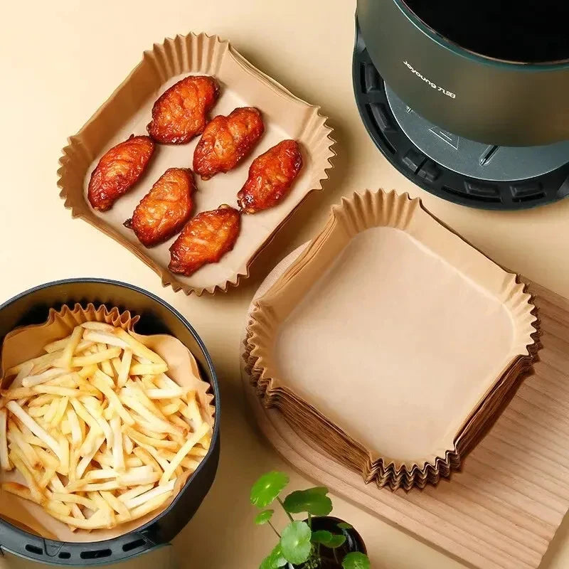 50pcs/set Air Fryer Papers Disposable Oil-proof Water-proof Liners Non-Stick Mats Baking Paper Trays Kitchen Cooking Accessories