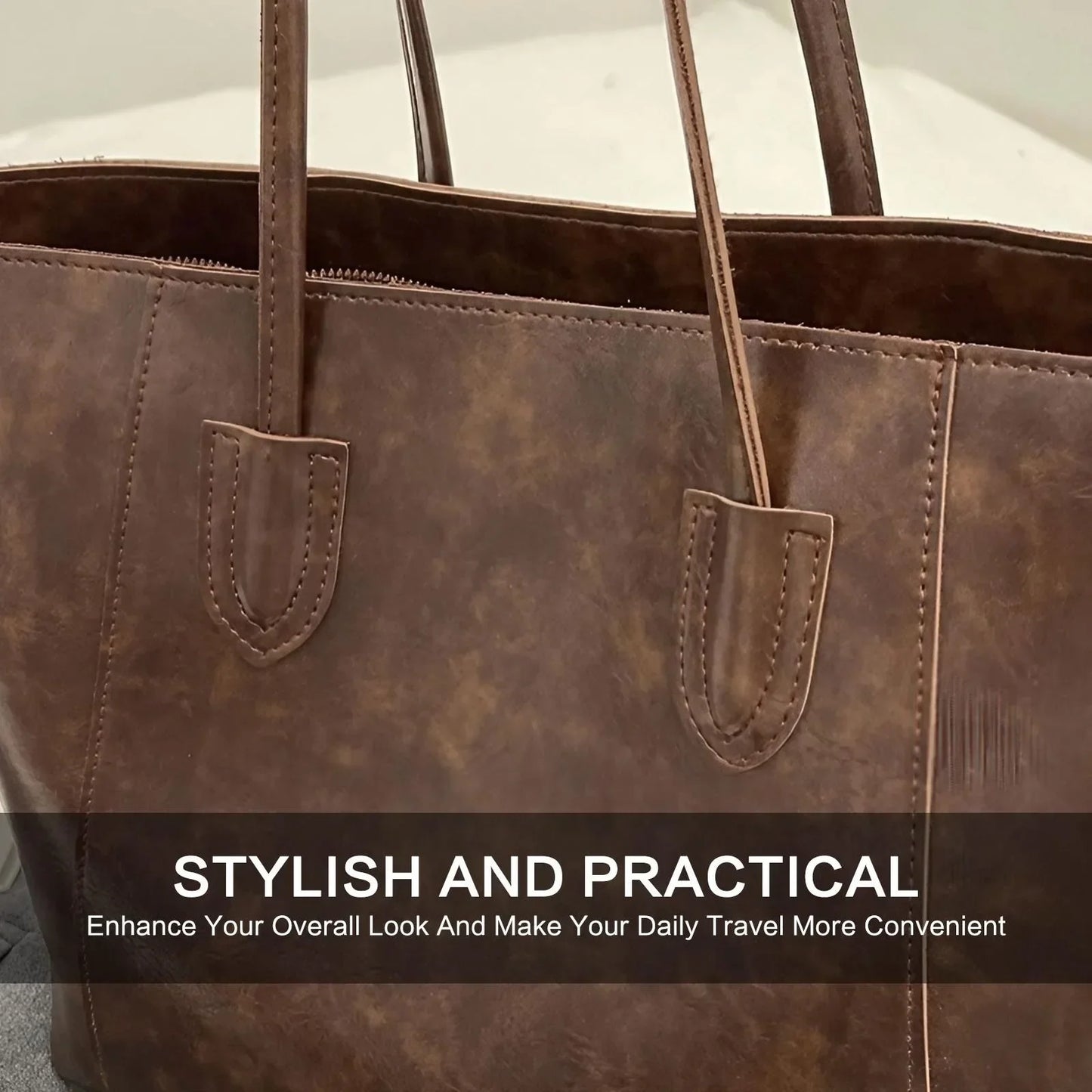Large Tote Bag for Women Big Capacity Casual Commuting Bag Versatile Shoulder Bag Travel Shopping Use Retro Fashion Handbag