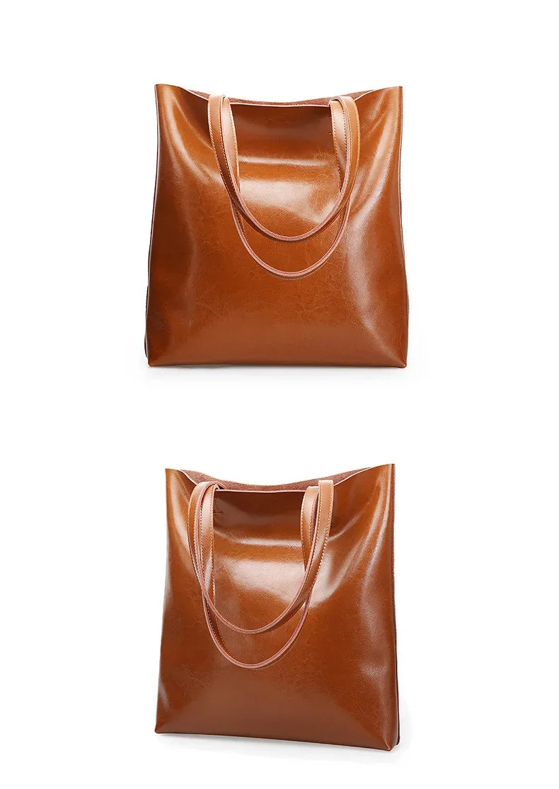 Real Leather Women's Handbag Fashion Top-handle Bags Ladies Tote Bag Minimalist Wallets Shoulder Tote Bag Portable Shopping Bag