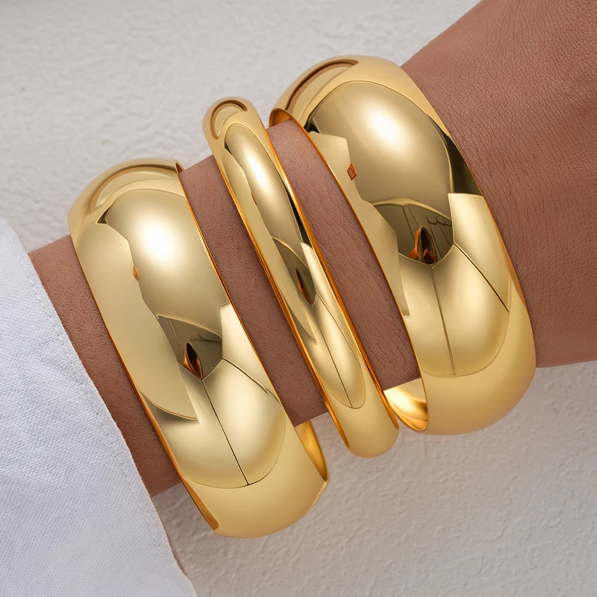 3Pcs/Set Classic Geometric Wide Bangles for Women Geometric Smooth Gold Silver Color Chunky Bracelets Party Jewelry Accessories