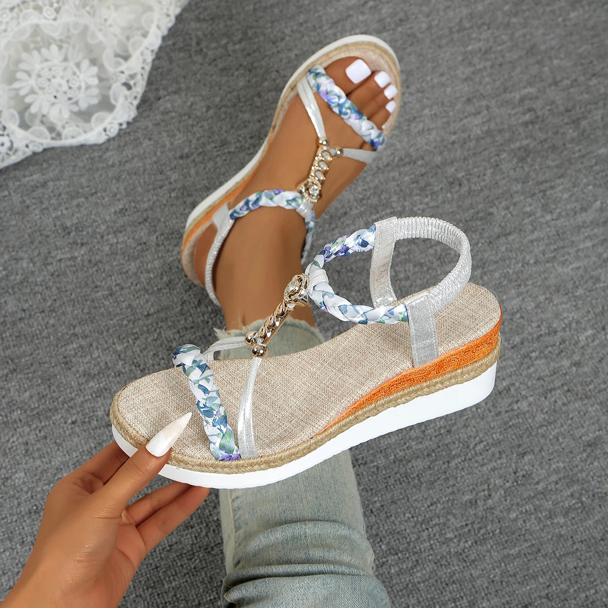 Women Wedge Sandals Summer 2024 Braided Band Platform Gladiator Sandals Woman Thick Bottom Beach Shoes Women Sandalias De Mujer