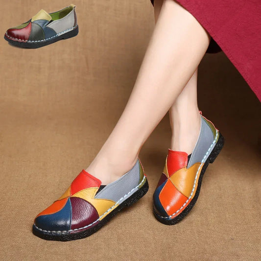 Women's Ladies Female Woman Mother Shoes Flats Genuine Leather Loafers  Mixed Colorful Non Slip On Plus Size 42 women's shoes