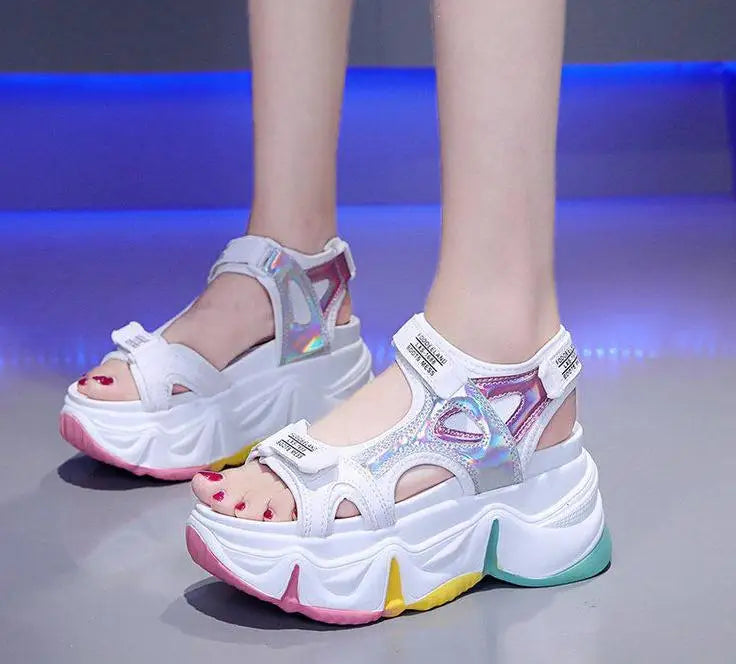New Women Summer Wedge Sandals Transparent PVC Crystal Chunky Platform Shoes Woman Rainbow Thick Bottom Sandalias