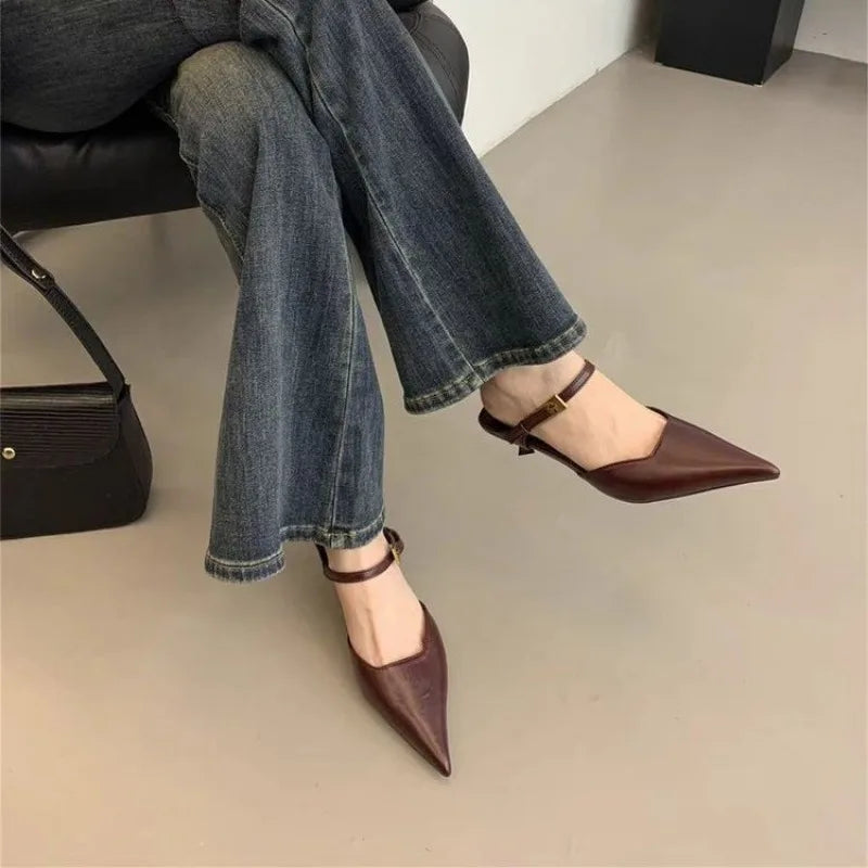 2025 Fashion Brand  Shoes Women Slippers Pointed Toe Thin Low Heels Pumps for Party Dress Shoes Elegant Pumps Shallow Mujer
