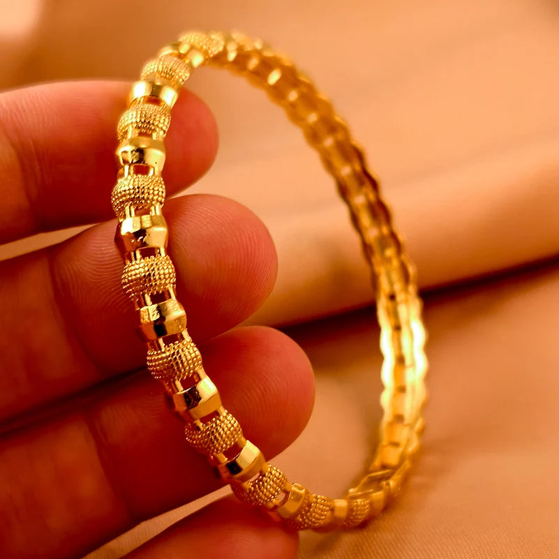 Dubai Gold Plated 24K Bangles for Women Jewelry Exaggerated Style Bracelets Banquet Party Bijoux Nigeria Wedding