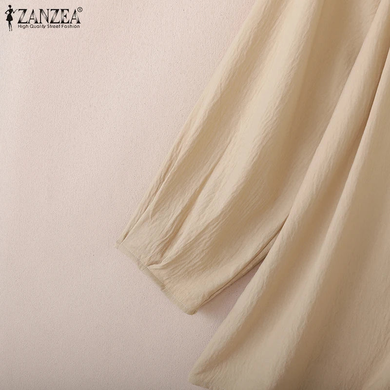 Women Blouse ZANZEA 2026 Spring Summer Shirt Casual V-Neck 3/4 Sleeve Solid Tops Female Mujer Elegant OL Work Blouses Oversize