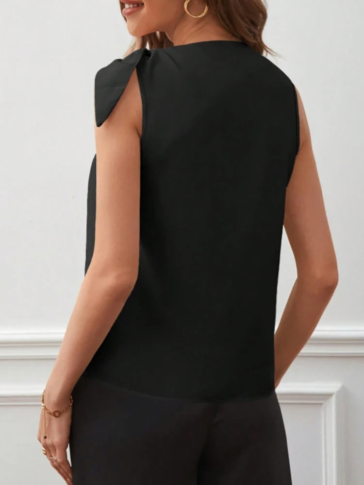 Women's Blouse Spring Summer Black Satin Halter Neck Shoulder Knot Sleeveless Elegant Sleek Daily Office Top