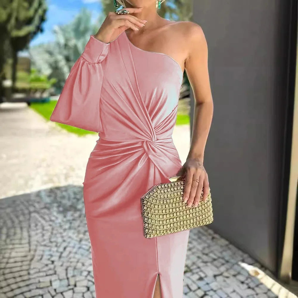 Elegant Sexy Off Shoulder Dress For Women Fashion Diagonal Collar Sleeveless Package Hip Dresses Robe Femme Formal Evening Party