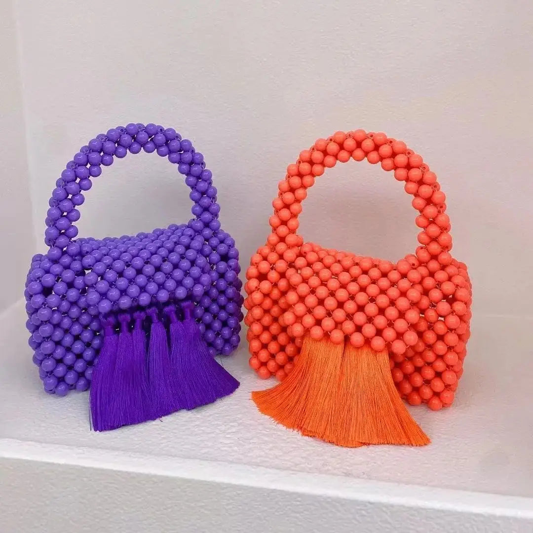 Fashion New Beaded Handbags For Women Handmade Trendy Portable Purse Party Beading Bag Tassel Shoulder Tote Bags With Fringe