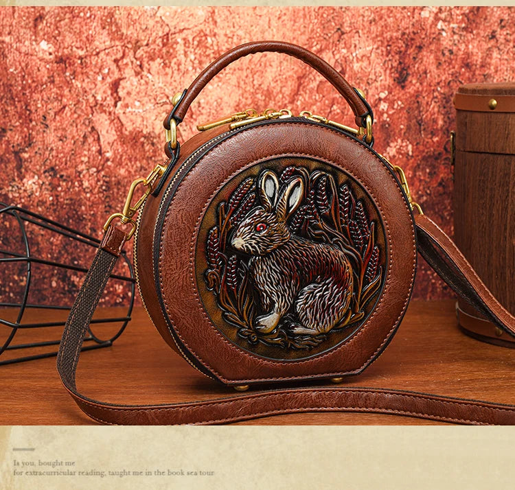 Vintage Handbag Women Shoulder Bag Luxurious Designer Round Bag High-quality Gift Embossed Printed Crossbody Purse for New Women