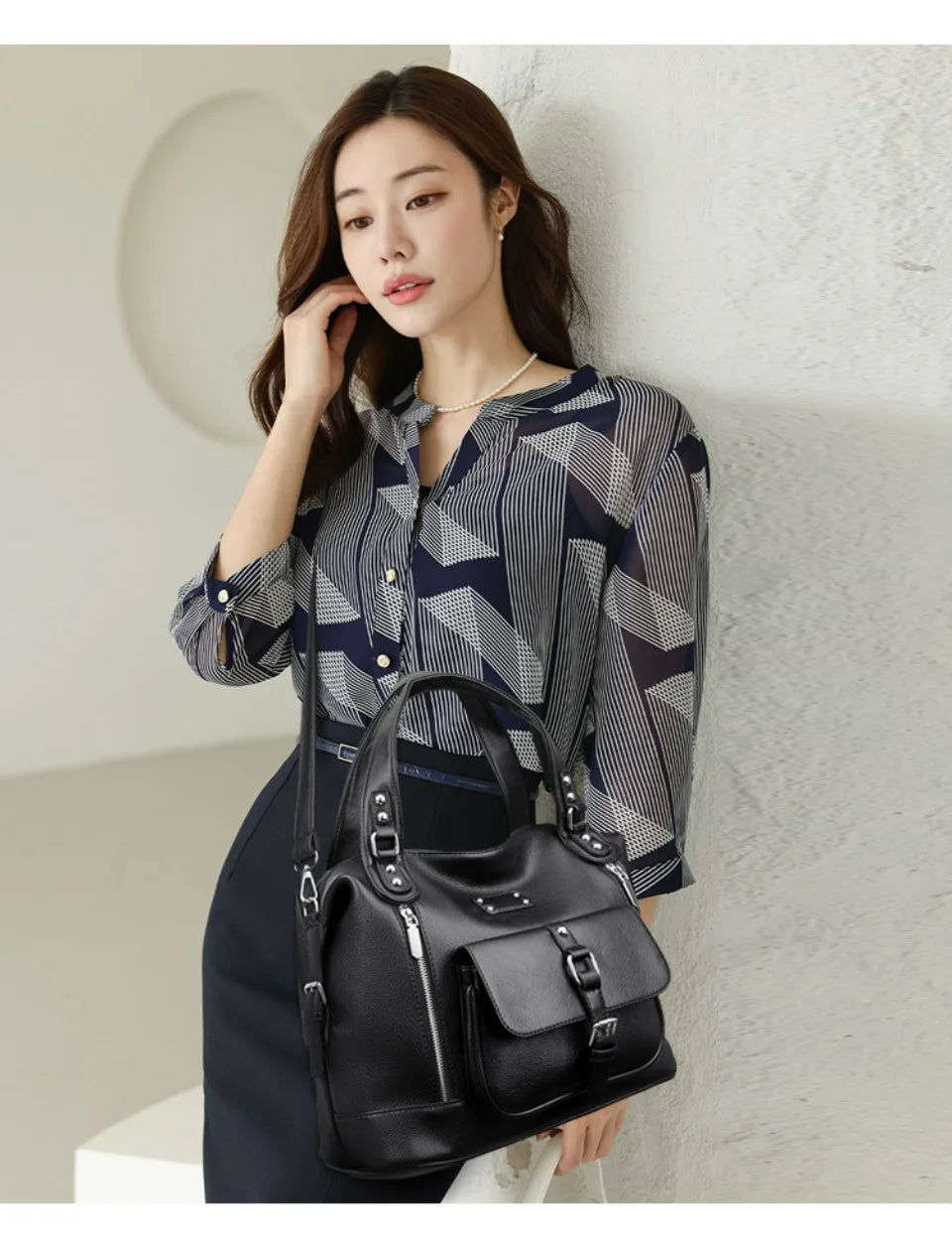 Women's Casual Tote Soft Leather Handbag Luxury Designer Shoulder Crossbody Hand Bag Ladies Shopping Sac Front Double Zipper