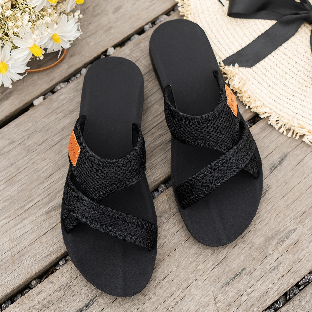Fashionable and Versatile Sports-Style Women's Sandals, Mesh Fabric, Breathable, Comfortable, Skin-Friendly, Suitable for Indoor and Outdoor Wear, Flat Sandals