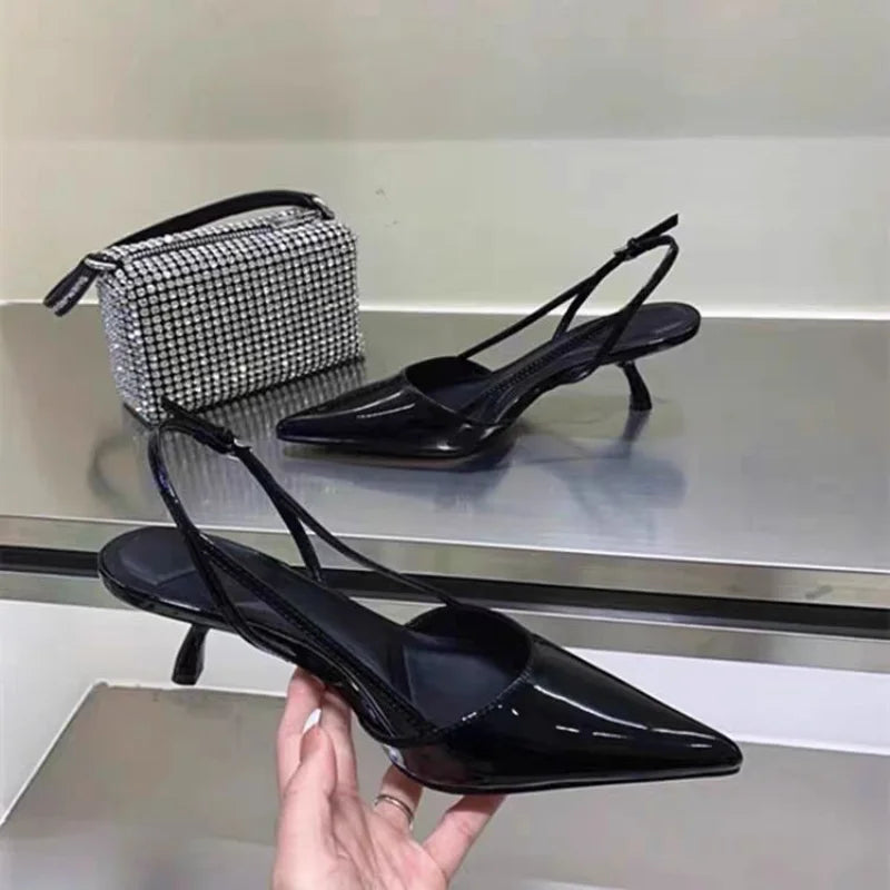 Women Pointed Toe Heels Shoes Sandals 2025 Dress Party Fashion Summer Slippers New Walking Flip Flops Pumps  Slides