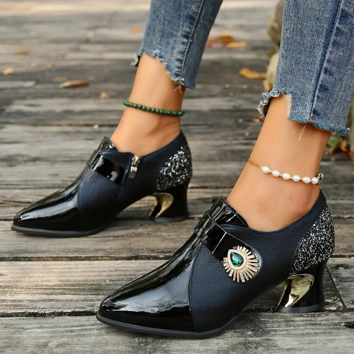 Women's Elegant Pumps High Heels Dress Shoes Pointed Toe Flowers Pearl Boat Shoes Slip on Office Work Zapatos Mujer 2025