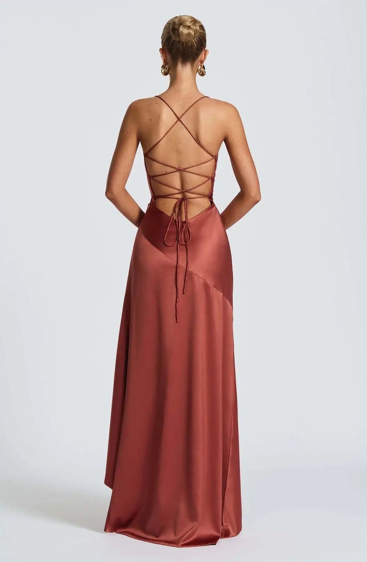 Summer Dresses For Woman Sexy Vestidos Slim Backless Elegant Evening Dress Slit Solid Color Spaghetti Strap Leace-up Temperament