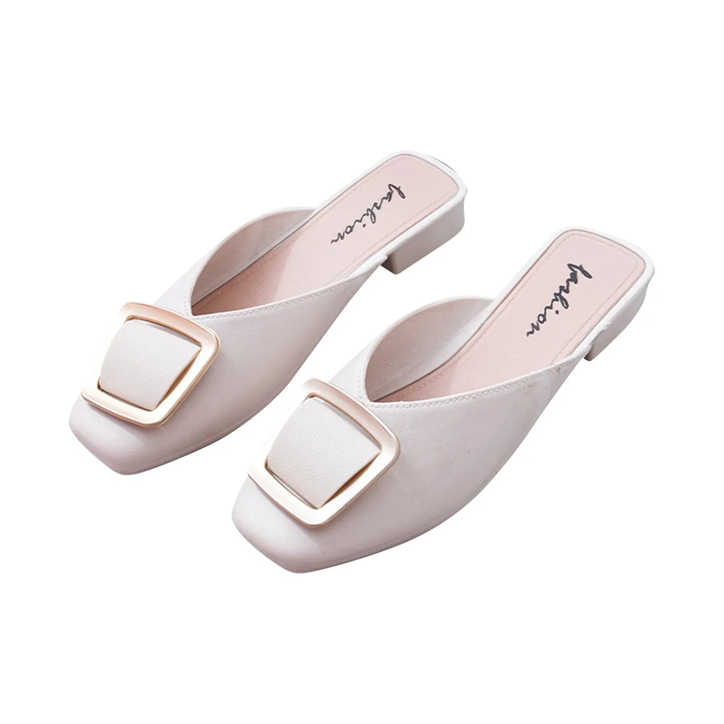 Slippers Women's Summer with New Fashion Square Toe Flats Sandals Shoes Muller Spring Flip Flops Slides Outdoor Work Ladies