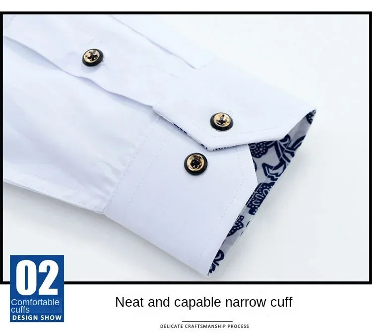 Men's Cotton Shirt Formal Business Collar Dress Shirts Long sleeve Spring Autumn Casual Wear Slim Fit Social Black Blue White