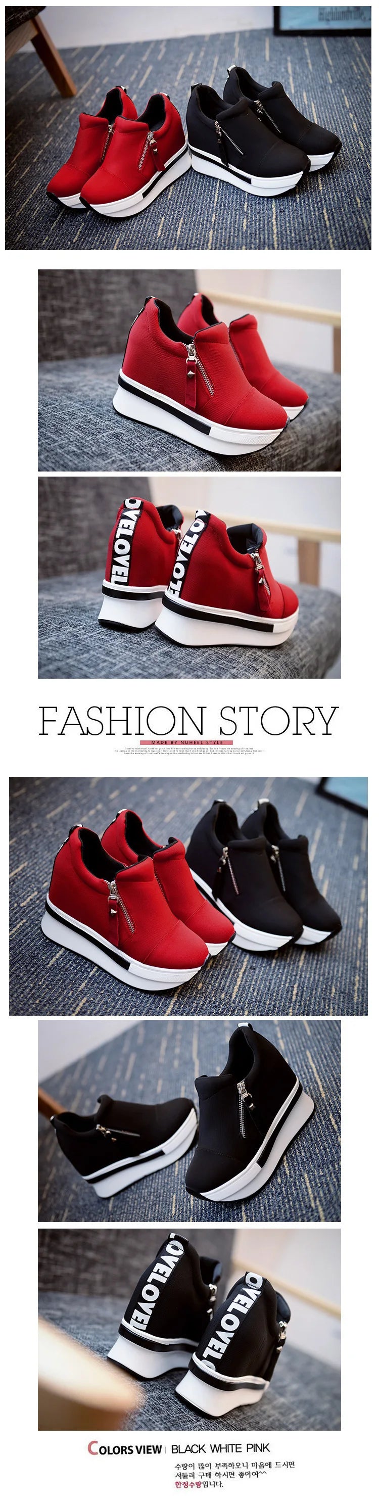 Women Wedges Ankle Boots Platform Thick Bottom Shoes Slip on Zipper Fashion Casual Female Sneakers Shoes Zapatos De Mujer