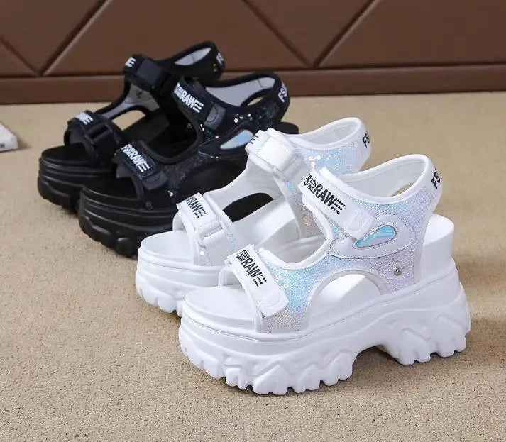 New Women Summer Wedge Sandals Transparent PVC Crystal Chunky Platform Shoes Woman Rainbow Thick Bottom Sandalias