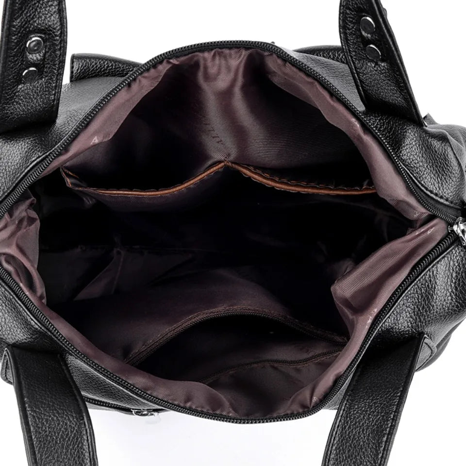 Women's Casual Tote Soft Leather Handbag Luxury Designer Shoulder Crossbody Hand Bag Ladies Shopping Sac Front Double Zipper