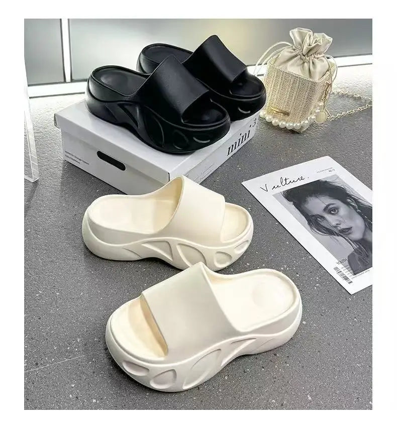 2025 New Women Sandals Women Slippers Black Wedge Platform Open Toe Women Orthopedics Thick Bottom Beach High Heels Slides