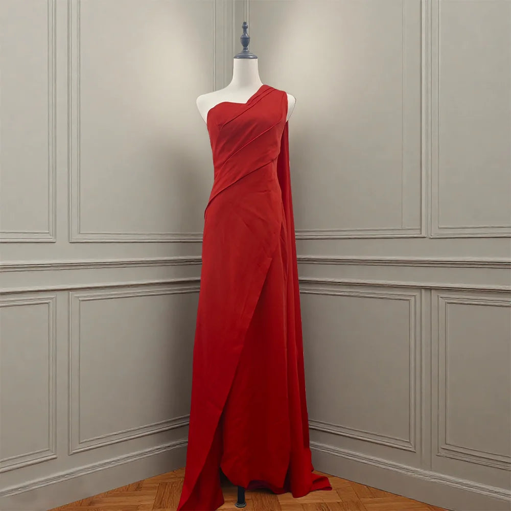 Elegant Red A-Line Evening Dresses,One Shoulder,Asymmetrical Neck Prom Dress,gala cocktail Floor-Length,Saudi Arabia Party Gown
