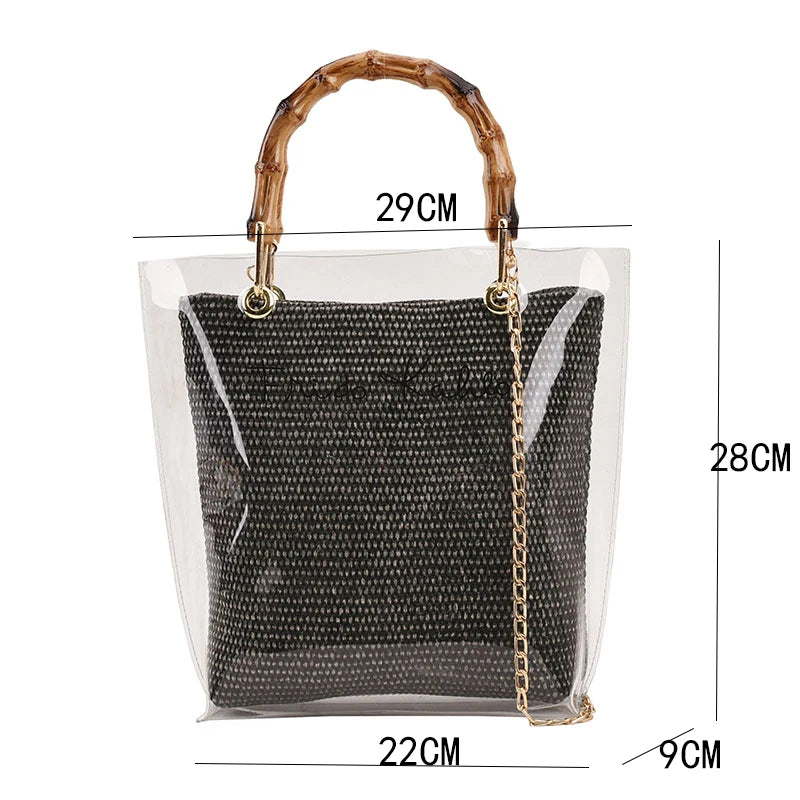 Large Capacity Women PVC Handbags High Quality Ladies Transparent Beach Tote Shoulder Messenger Bags Casual Chain Crossbody Bag