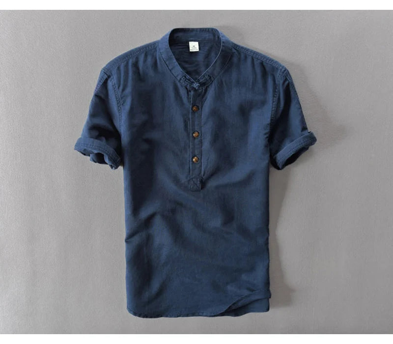 Streetwear Summer Fashion Shirt Men Short Sleeve Casual Cotton Linen Shirt Hombre Round Collar Designer Leisure T-shirt Men