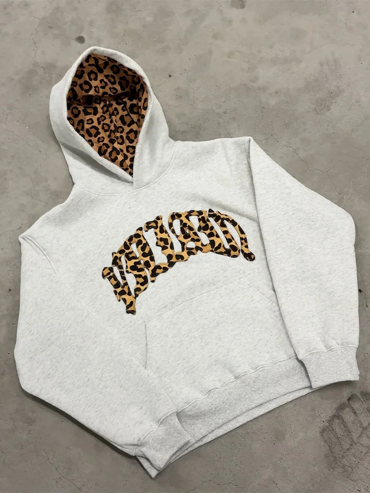 2025 New Tracksuit Men Clothing Y2K Vintage Embroidered Leopard Print Street Casual Hoodie Trendy Double Waist Unisex Sweatpants