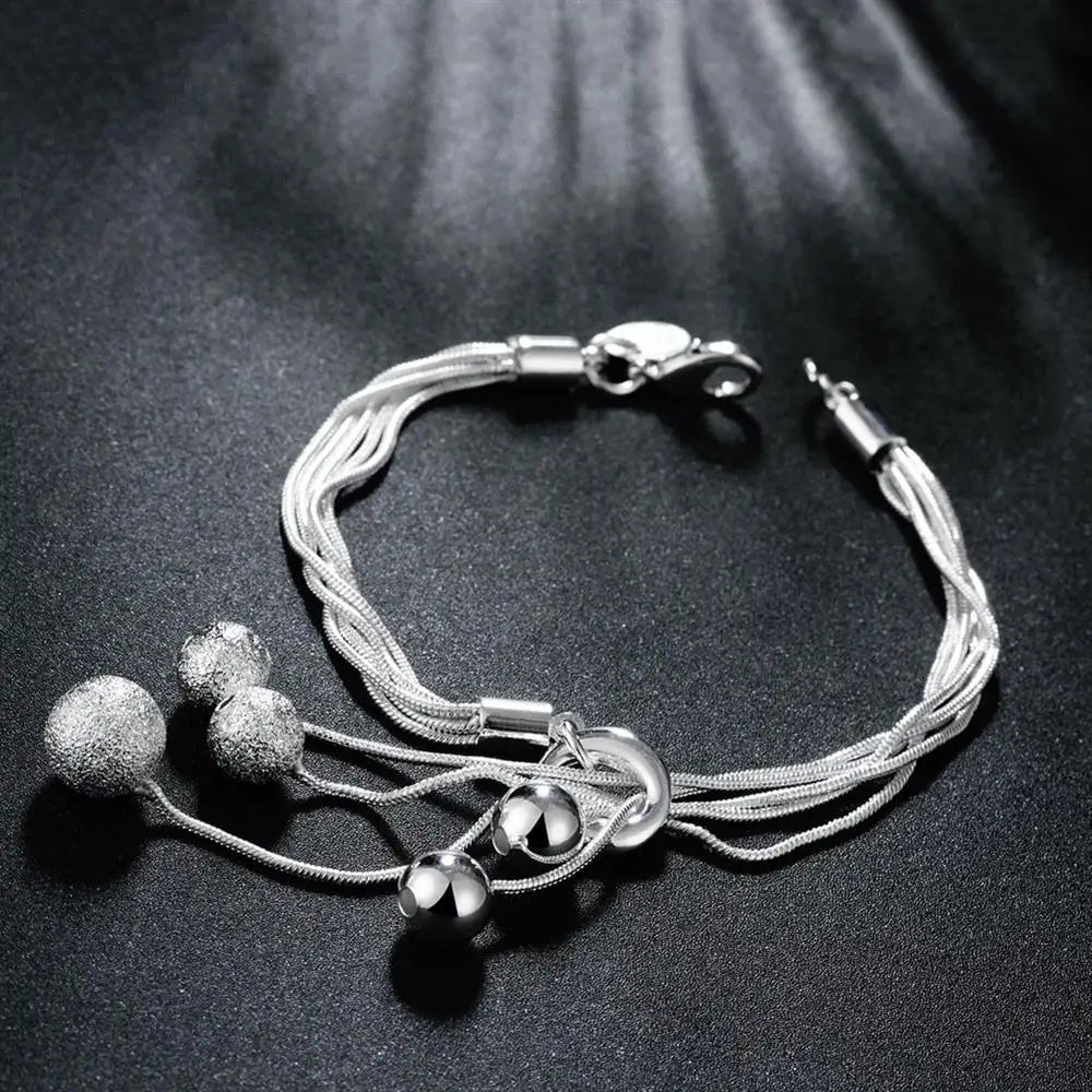 Wholesale Fine Designer 925 Sterling Silver Tassels Beads Bracelets Necklace Earring Jewelry Set Fashion Party Wedding Gift