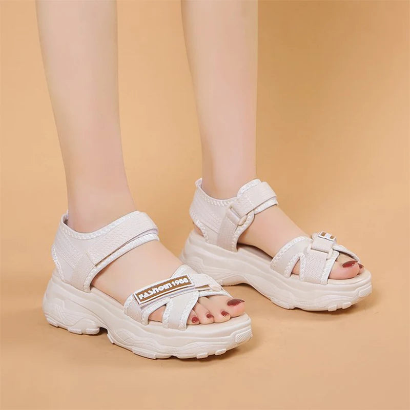 Sports Sandals For Women 2025 Summer New Flat Student Korean Thick-soled Casual Beach Sandals