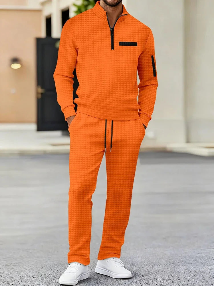 Men's Checkered Polo Shirt & Pants Set 2 Piece Tracksuit for Golf Sports Casual Wear Activewear Men's Leisure Sports Suit