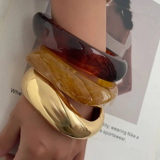 3 Styles Boho Punk Resin Plastic Wide Bangles for Women Fashion Statement Hip Hop Charm Bracelets Grunge Jewelry Gift