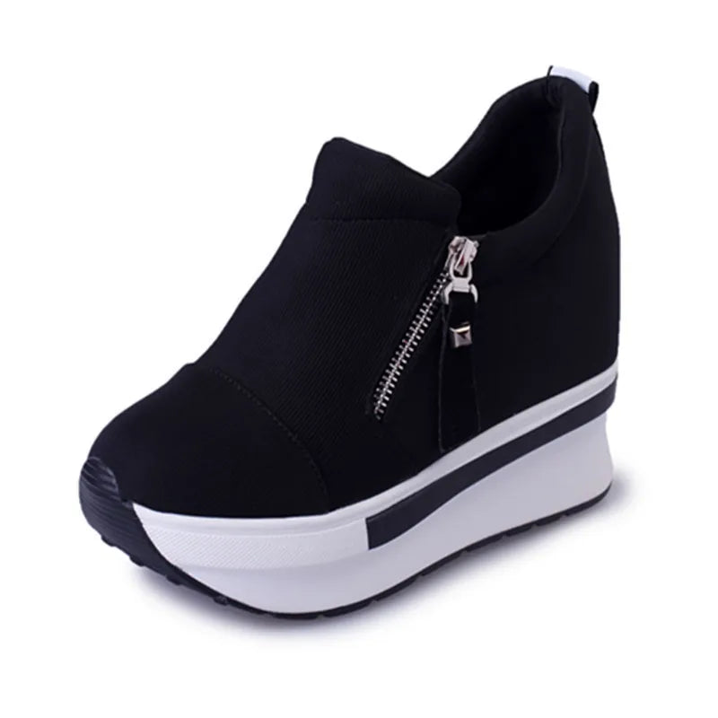 Women Wedges Ankle Boots Platform Thick Bottom Shoes Slip on Zipper Fashion Casual Female Sneakers Shoes Zapatos De Mujer