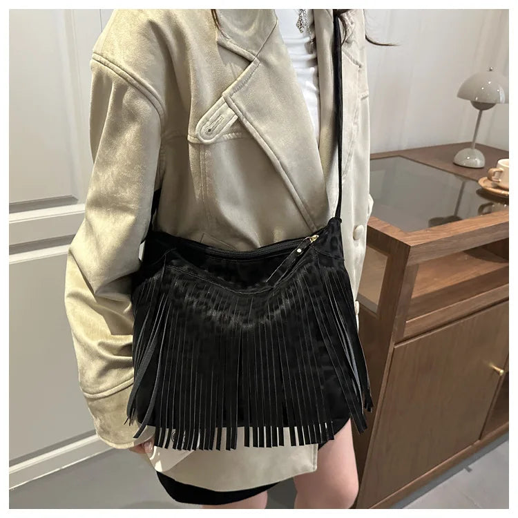Women's Fashion Handbags Retro Leopard Print Tassel Shoulder Bag Casual Tote Bag Purses and Handbag Ladies Hand Bags