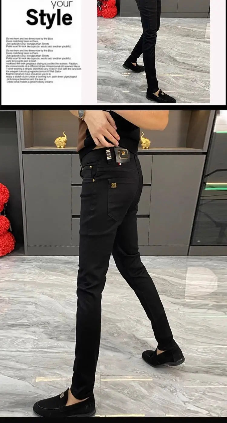 White Jeans Men's European Goods 2025 Summer New Fashion Motorcycle Boots Simple Slim Fit Elastic Versatile Small Feet Trousers