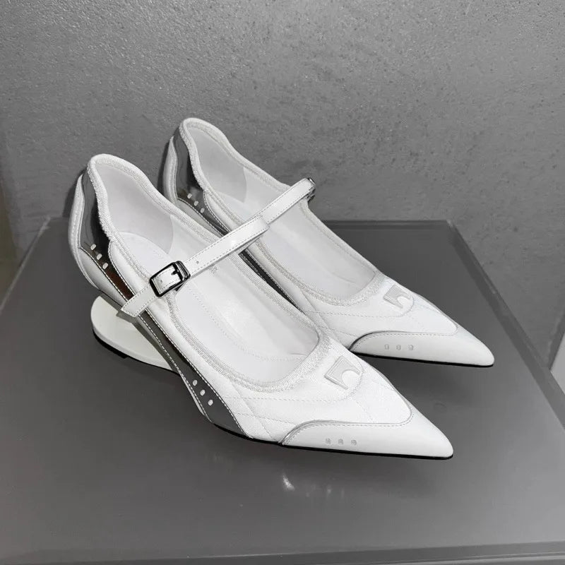Women Shoes Special Heel High Heels Buckle Plus Size White Casual Shoes Shallow Women Mary Jane Shoes Designer Pointed Toe Pumps