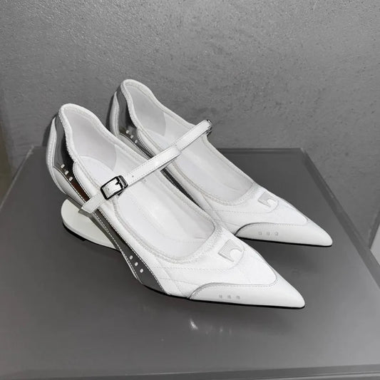 Women Shoes Special Heel High Heels Buckle Plus Size White Casual Shoes Shallow Women Mary Jane Shoes Designer Pointed Toe Pumps