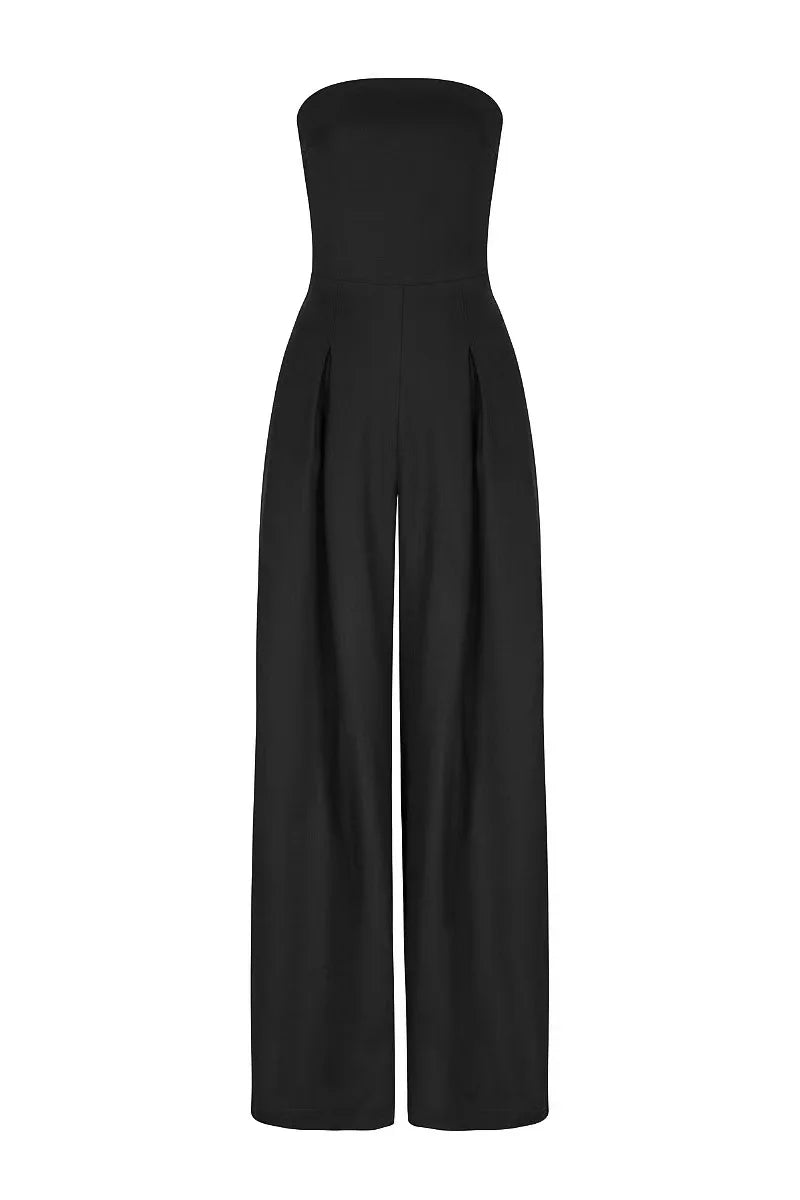 Summer Women Jumpsuit Fashion Strapless Solid Color Sleeveless Bandeau Loose Wide Legs Pants Casua Romper High Streetwear