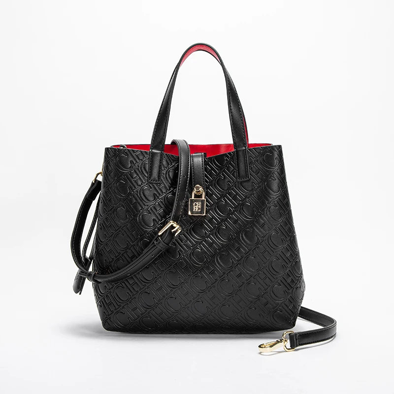 Women's Shoulder Bag New Black Embossed Handbag Dual Use Commuter Wallet