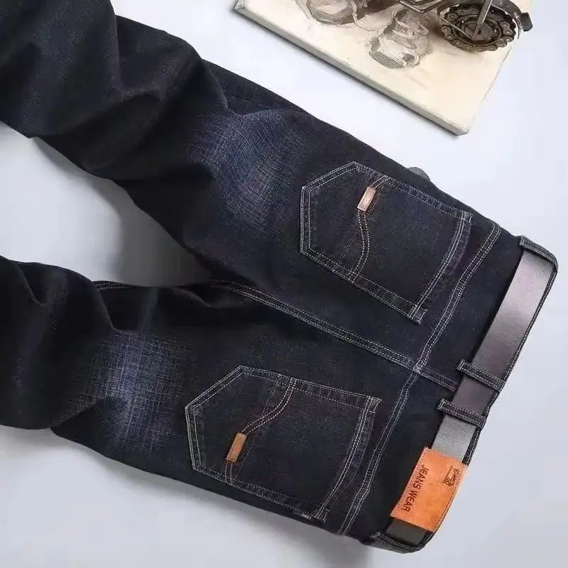2023 Men NEW Men's Fashion Business Jeans Classic Style Casual Stretch Slim Jean Pants Male Brand Denim Trousers Black Blue Mens