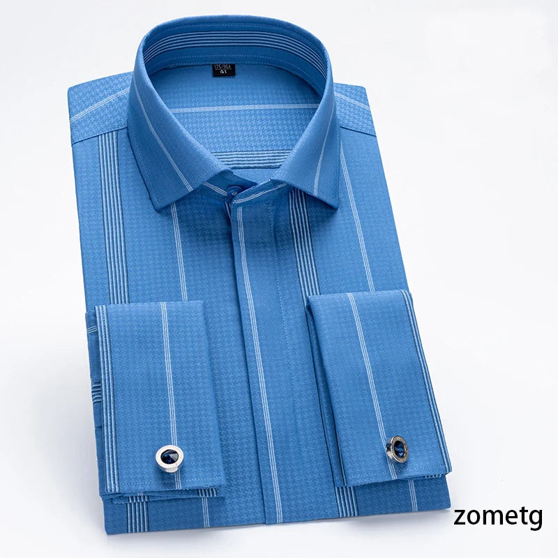 French Cuff Shirts Men's Dress Shirt Jannydaystore Formal Mens Top wear Wear ali Business Shirts zometg dress shirt