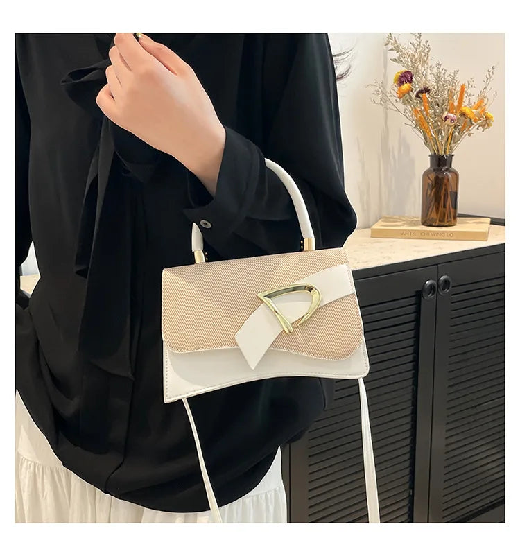 Women's Bags, Hand-held Spliced Contrasting Crossbody Bag, Fashion and Versatile Simple Casual Single Shoulder Small Square Bag