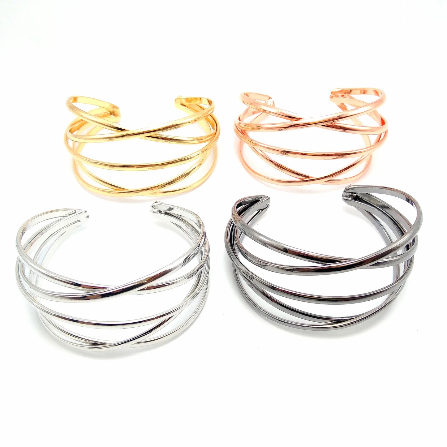 Vintage Gold Plated Hyperbolic Cuff Bangle Layered Wide Wire Statement Bracelet Bold Gift for Women