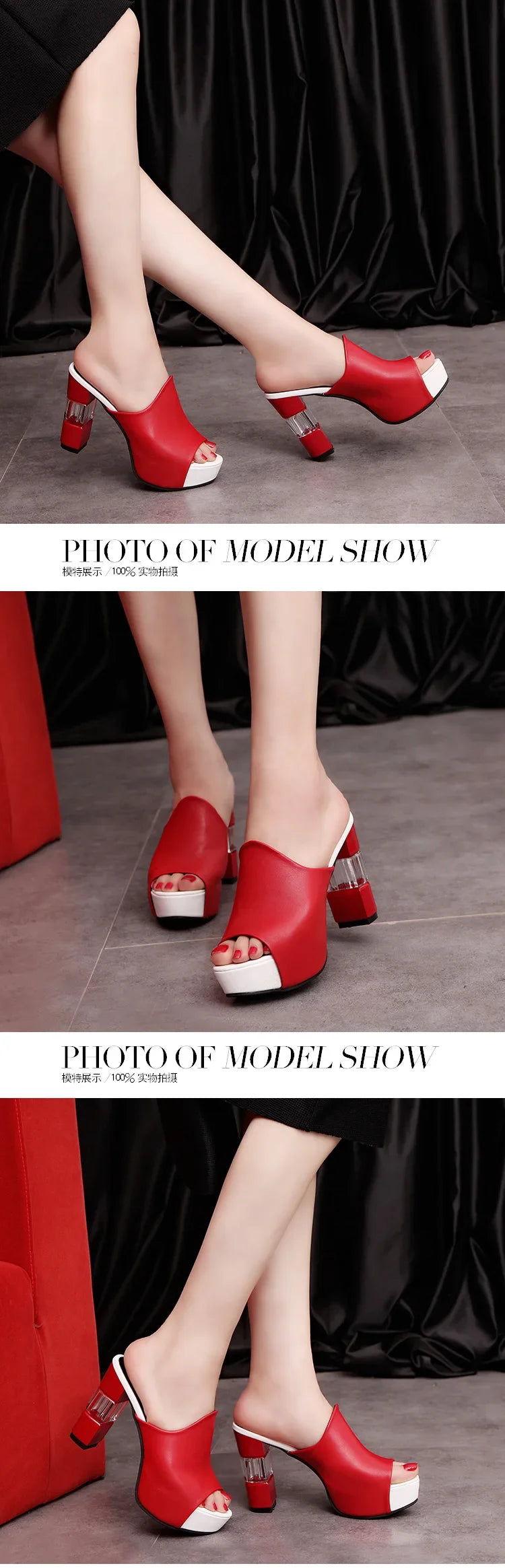 Ladies Leather Sole Slippers Women Sexy High Heel Mules Clogs Black Peep Toe Platform Mules Emal Slip on Sandals Shoes2022