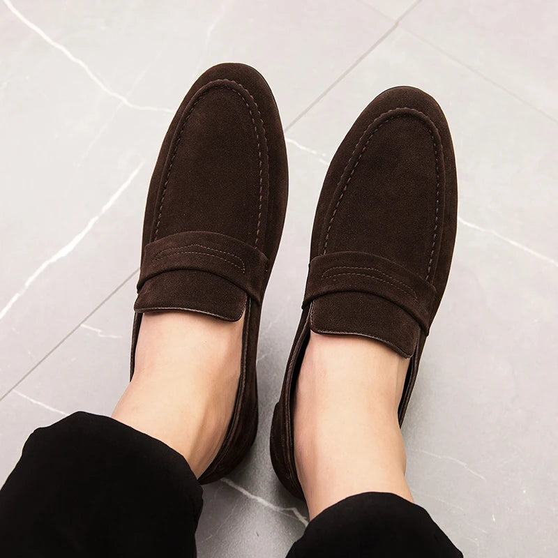 Men Dress Shoes Loafers Suede Pointed Toe Low Heel Fashion Business Casual Breathable Wedding Daily Dress Shoes Zapatos Hombre