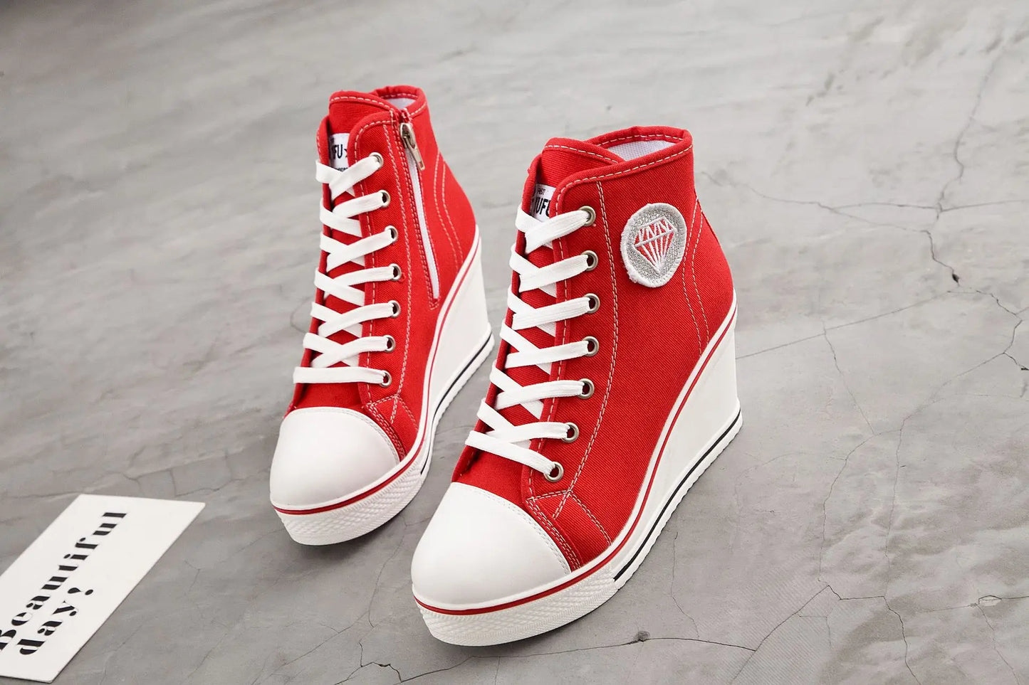 Wedge Heel Casual Shoes for Women New Canvas Shoes Side Zipper High Heel Lace Up Shoes Woman's Heightening Platform Sneakers